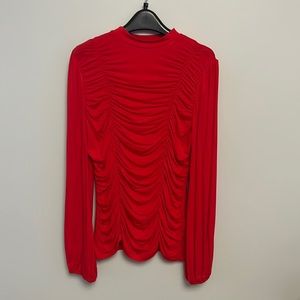 Grace Karin Red Long Sleeve Gathered Top Size M